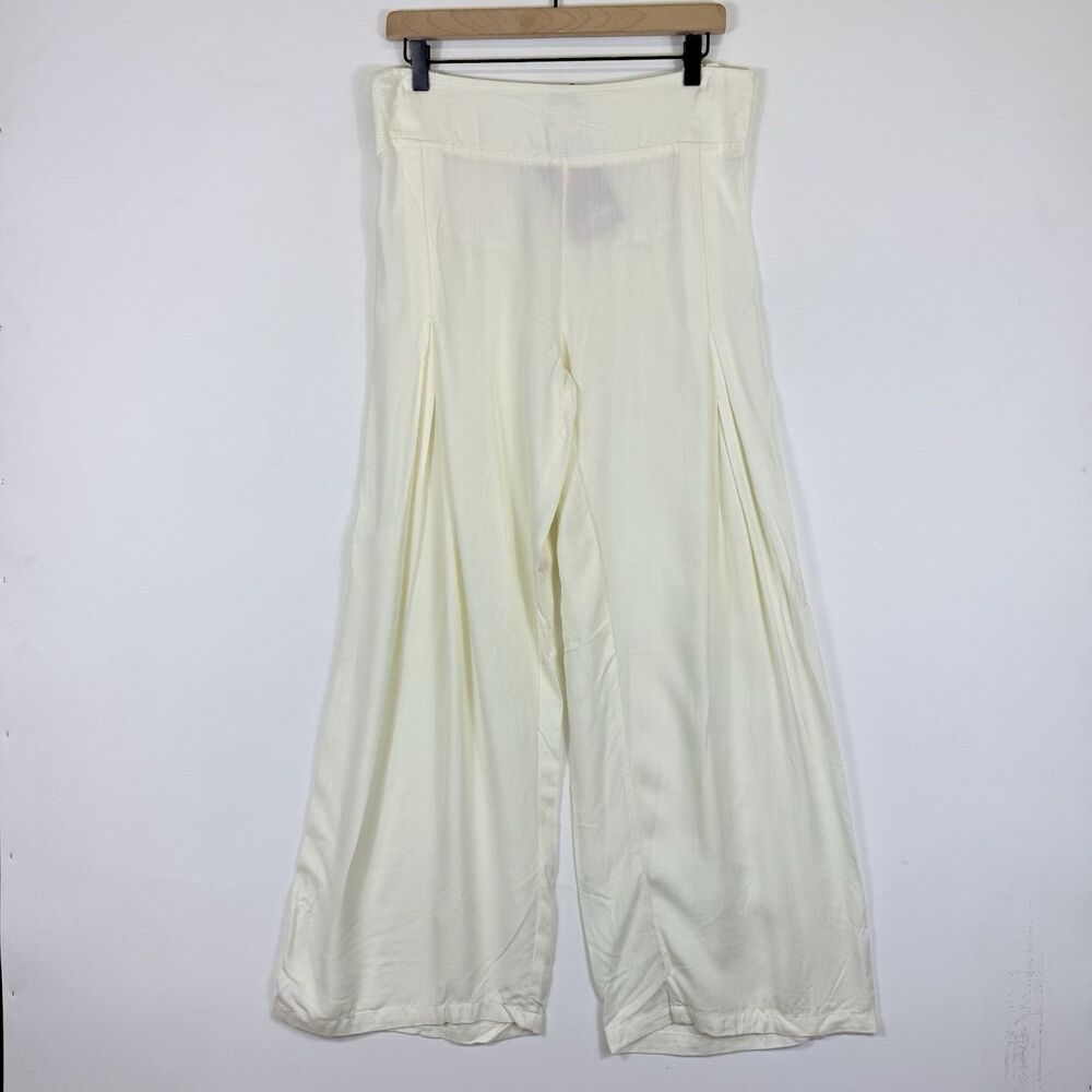 Aller Simplement Ivory Wide Leg Beachy Elastic‎ Back Pants Women's Large XL NEW